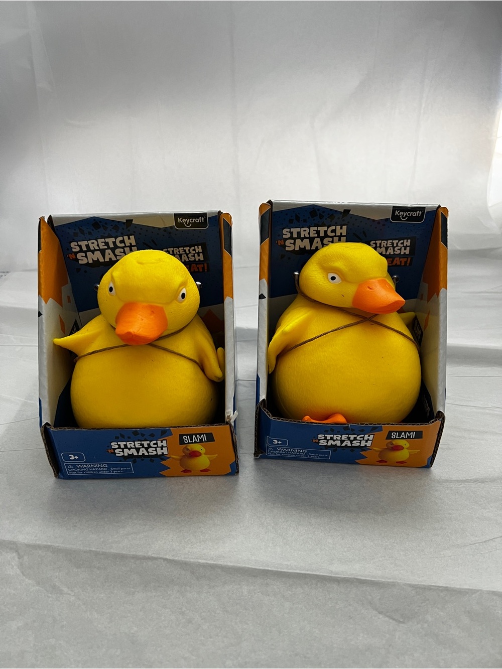 Lot of 2 Stretch 'N Smash Duck Slam Yellow Age 3+ Keycraft Toy